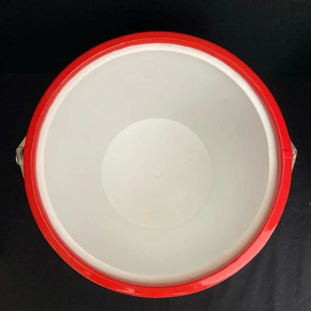 Vtg Red Vinyl Ice Bucket 70's 80s Retro MCM Barware Party Entertaining